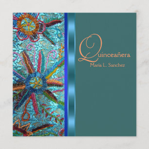 Invitation Bleu bleu orange Quinceanera