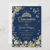 Invitation Bleu bleu Rose papillons Quinceanera Photo (Devant)