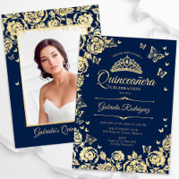 Bleu bleu Rose papillons Quinceanera Photo