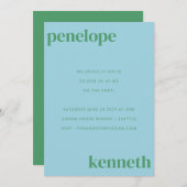 Invitation Bleu Bleu Vert Moderne Mariage tout en un (Devant / Derrière)