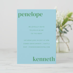 Invitation Bleu Bleu Vert Moderne Mariage tout en un