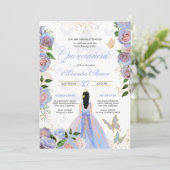 Invitation Bleu & Blush Roses Roses Papillon Quinceanera Invi (Debout devant)