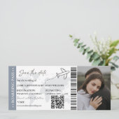 Invitation Bleu Boarding pass mariage enregistrer le billet d (Debout devant)