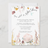 Invitation Bleu BOHO Aquarelle Florale Papillon Bébé Fille (Devant)