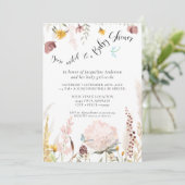 Invitation Bleu BOHO Aquarelle Florale Papillon Bébé Fille (Debout devant)