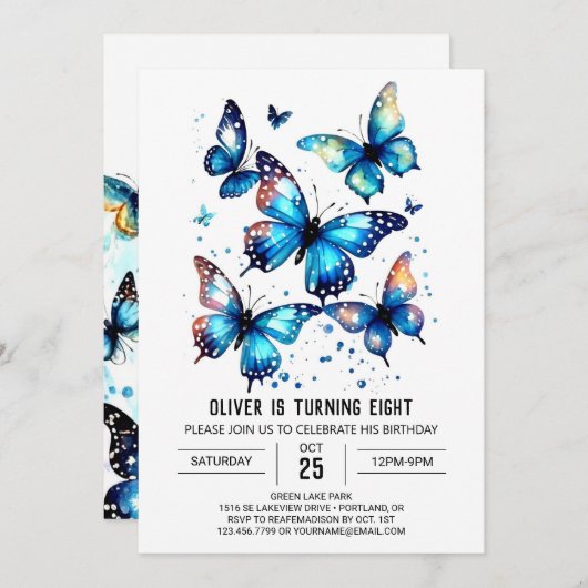 Invitation Bleu Boho Butterfly Boy Anniversaire (Devant / Derrière)