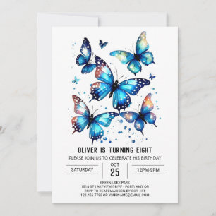 Invitation Bleu Boho Butterfly Boy Anniversaire