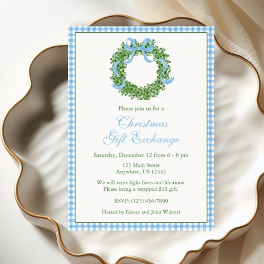 Invitation Bleu Bois de Noël Boxwood Fête de couronne