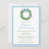 Invitation Bleu Bois de Noël Boxwood Fête de couronne (Devant)