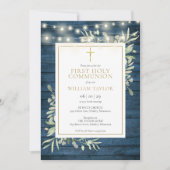 Invitation Bleu Bois Lumières Verdure Première Communion sain (Devant)