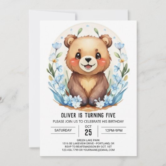 Invitation Bleu Bois Ours Bois (Devant)