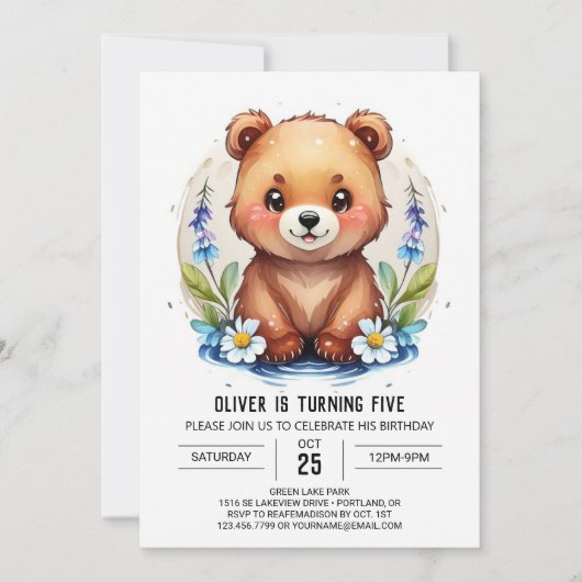 Invitation Bleu Bois Ours Bois (Devant)