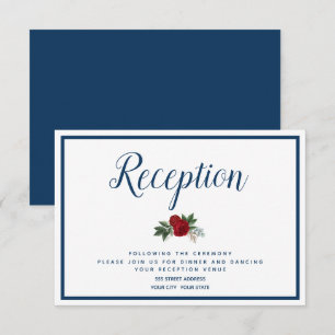 Invitation Bleu Bordure Crimson Aquarelle Peonies Réception