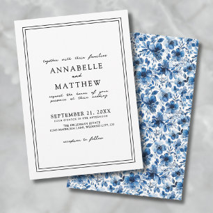 Invitation Bleu Botanique Classique Élégant Mariage Floral
