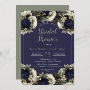 Invitation Bleu botanique d'hiver Fête de l'mariée blanche d