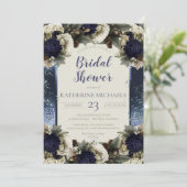Invitation Bleu botanique d'hiver | Fête des mariées blanche  (Debout devant)