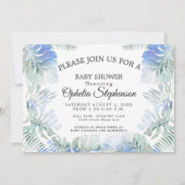 Invitation Bleu botanique et vert Feuille Aquarelle douche (Devant)
