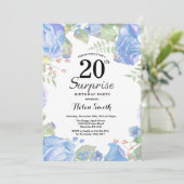 Invitation Bleu botanique Floral Surprise 20e anniversaire (Debout devant)