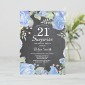 Invitation Bleu botanique Floral Surprise 21e anniversaire (Debout devant)