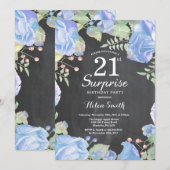 Invitation Bleu botanique Floral Surprise 21e anniversaire (Devant / Derrière)