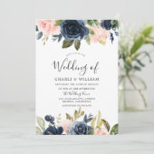 Invitation Bleu botanique moderne et Mariage floral de marine (Debout devant)