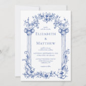 Invitation Bleu botanique victorien vintage (Devant)