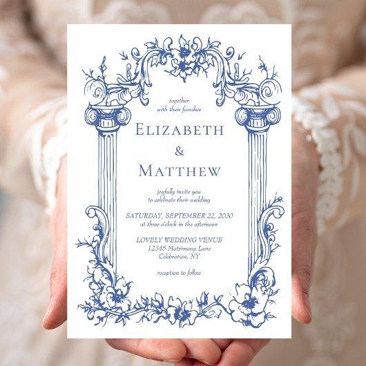 Invitation Bleu botanique victorien vintage