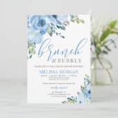 Invitation Bleu bouquet floral brunch et mousseux (Debout devant)