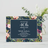 Invitation Bleu Bourgogne Blush Floral 40e anniversaire (Debout devant)