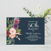 Invitation Bleu Bourgogne Blush Floral 50e anniversaire (Debout devant)