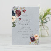 Invitation Bleu Bourgogne & Crème Rustique Floral Bridal Brun (Debout devant)