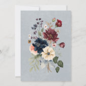 Invitation Bleu Bourgogne & Crème Rustique Floral Bridal Brun (Dos)