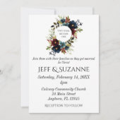 Invitation Bleu Bourgogne Floral Wreath Two Devenir un (Devant)