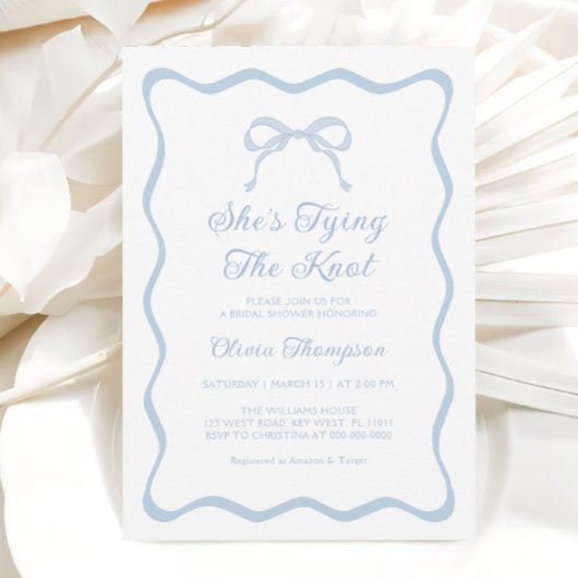 Invitation Bleu Bow Attache la Fête des mariées de noeud