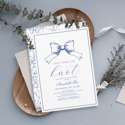 Invitation Bleu Bow Attache la Fête des mariées de noeud