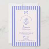 Invitation Bleu Bow, Bleu rayé anniversaire (Devant)