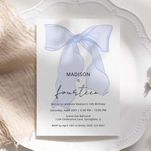 Invitation Bleu Bow Coquette Anniversaire