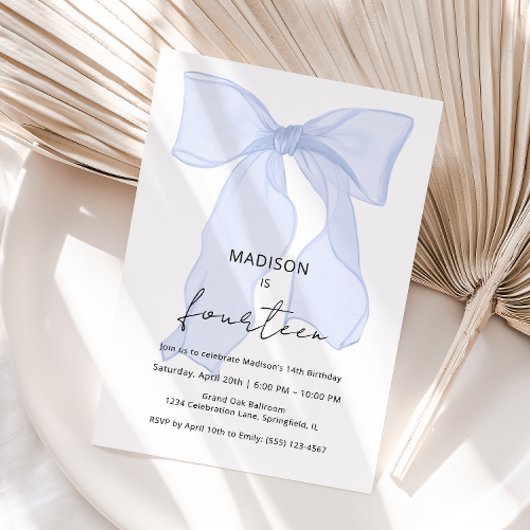Invitation Bleu Bow Coquette Anniversaire