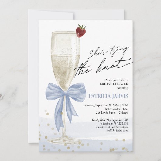 Invitation Bleu Bow Elle noue le noeud Brunch nuptial (Devant)