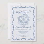 Invitation Bleu Bow Retro Coquette gâteau Brunch nuptial (Devant)