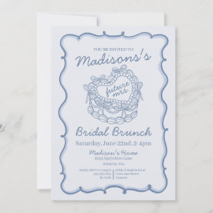 Invitation Bleu Bow Retro Coquette gâteau Brunch nuptial