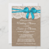 Invitation Bleu Bow Rustique Burlap & Wedding shower de dente (Devant)