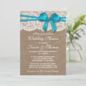 Invitation Bleu Bow Rustique Burlap & Wedding shower de dente (Debout devant)