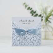Invitation Bleu Bow sur dentelle Mariage Vow Renouvellement (Debout devant)