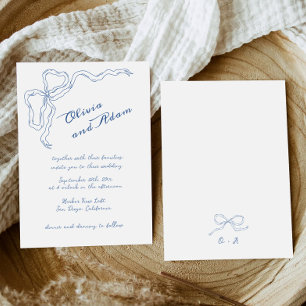 Invitation Bleu Bow Whimsical manuscrit mariage élégant