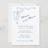 Invitation Bleu Bow Whimsical manuscrit mariage élégant (Devant)
