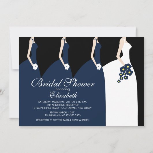 Invitation Bleu Bride Bridesmaitres Nuptiale Douche Invitatio (Devant)