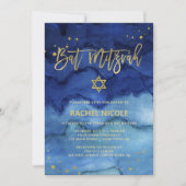 Invitation Bleu brillant et Bat mitzvah d'or Faux (Devant)