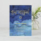Invitation Bleu brillant et Bat mitzvah d'or Faux (Debout devant)