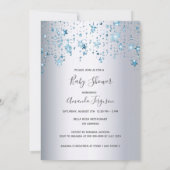 Invitation Bleu brillant étoiles argent cigogne garçon baby s (Dos)